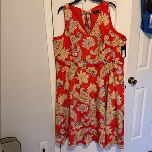 Tahari ASL Red Paisley & Floral Midi Dress